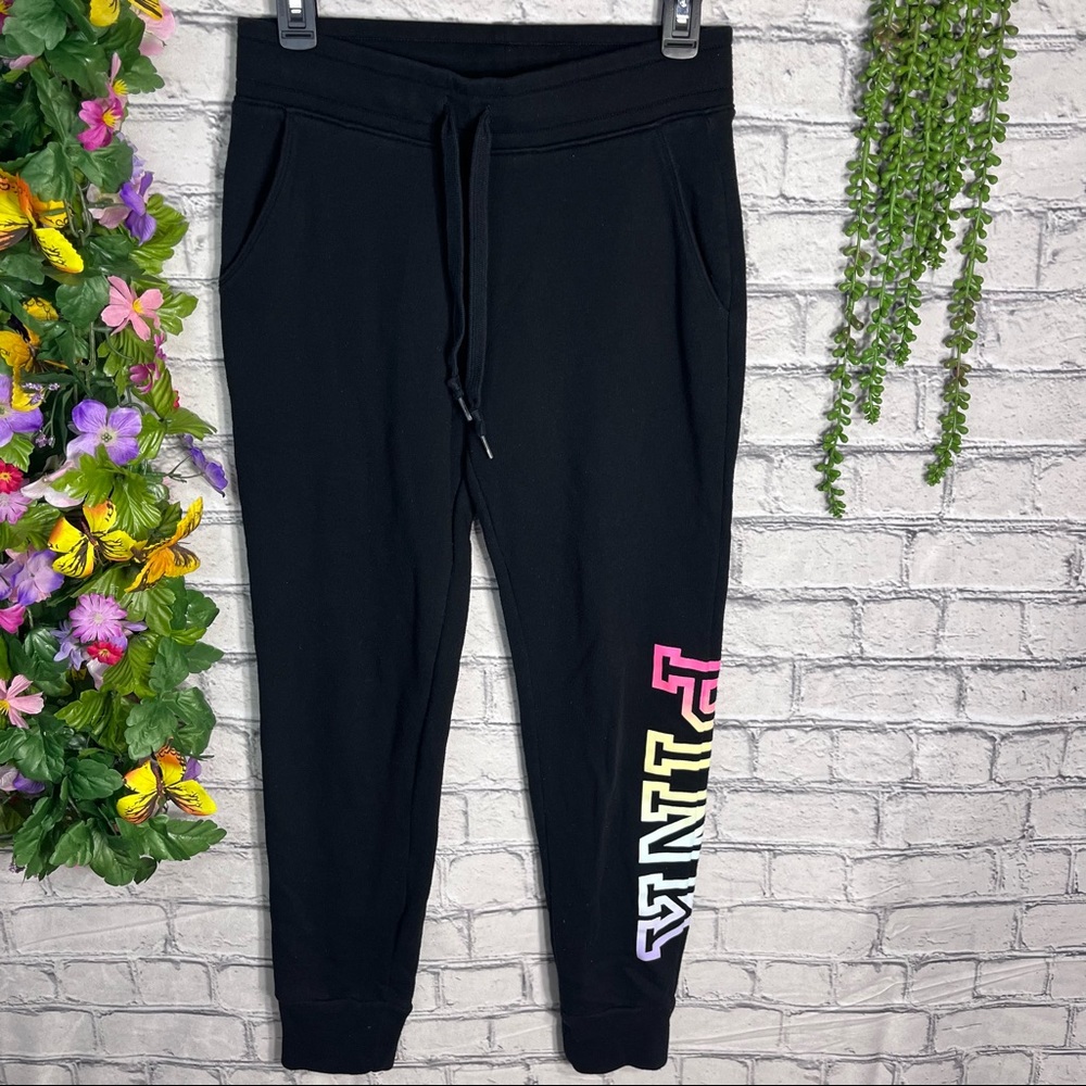 °💙2/$40💙PINK Victoria's Secret Logo Black Jogger Sweatpants Size Small